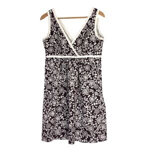 DBY Ltd Womens Empire Waist Dress Sz 10 Brown Floral Cotton Stretch Resort Boho